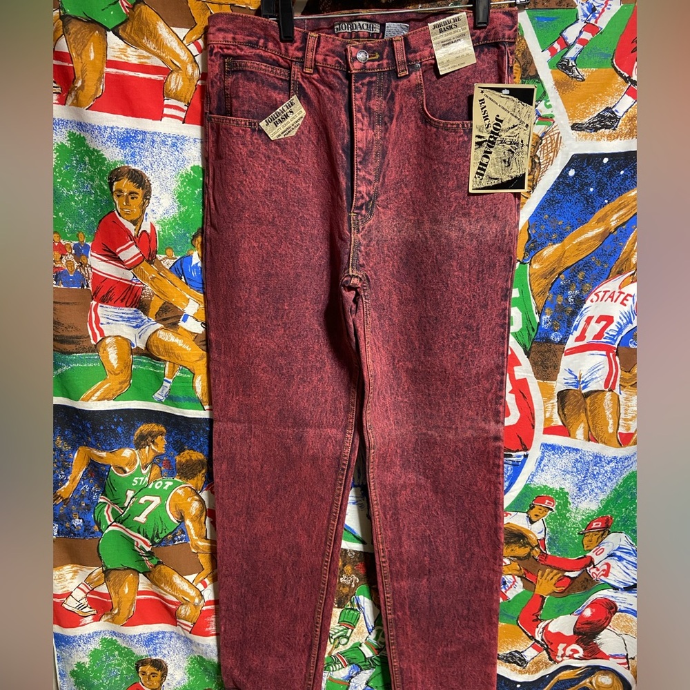 NWT Deadstock Vintage Jordache Basics Red Acidwashed Denim Pants Jeans.